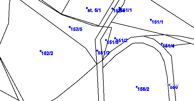 Parcela st. 551/2 v KÚ Skuřina, Katastrální mapa