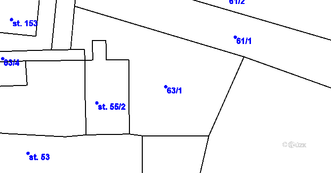 Parcela st. 63/1 v KÚ Markvartice, Katastrální mapa