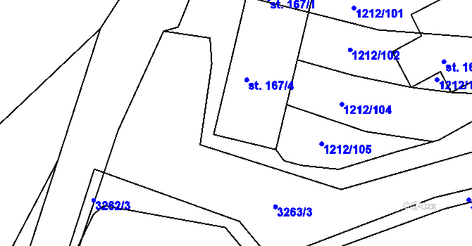 Parcela st. 167/4 v KÚ Markvartice, Katastrální mapa