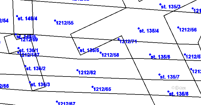 Parcela st. 1212/58 v KÚ Markvartice, Katastrální mapa