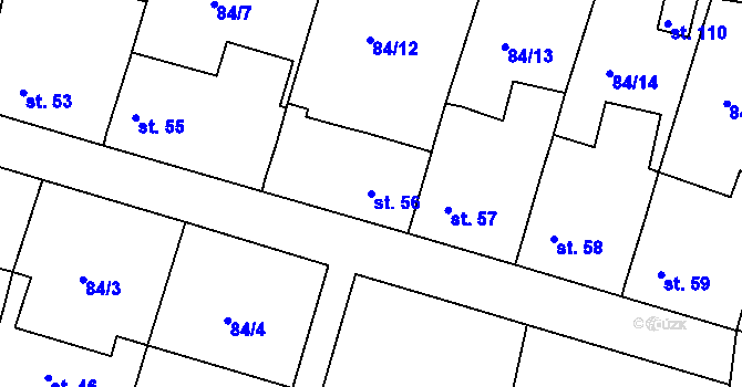 Parcela st. 56 v KÚ Markvartice u Třebíče, Katastrální mapa