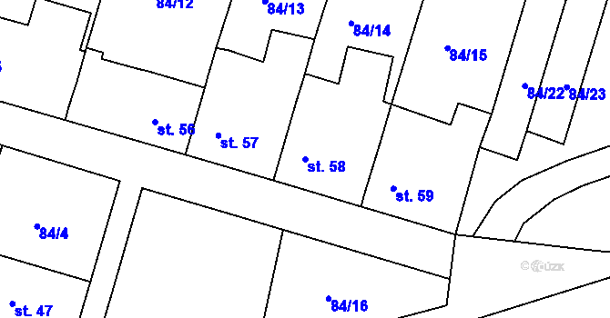 Parcela st. 58 v KÚ Markvartice u Třebíče, Katastrální mapa