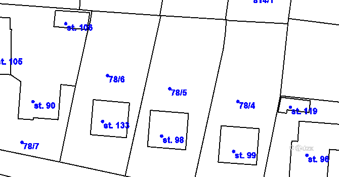 Parcela st. 78/5 v KÚ Markvartice u Třebíče, Katastrální mapa