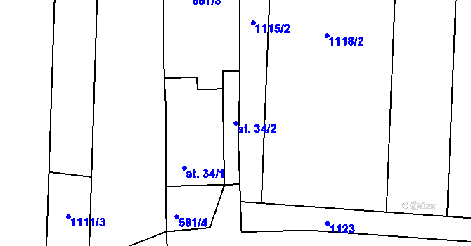Parcela st. 34/2 v KÚ Markvartice u Třebíče, Katastrální mapa