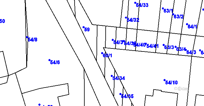 Parcela st. 60/1 v KÚ Markvartice u Třebíče, Katastrální mapa