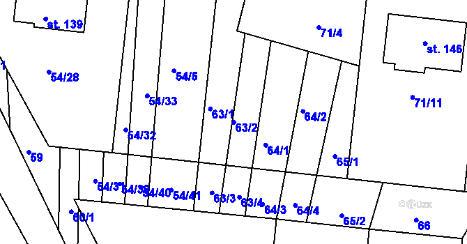 Parcela st. 63/2 v KÚ Markvartice u Třebíče, Katastrální mapa