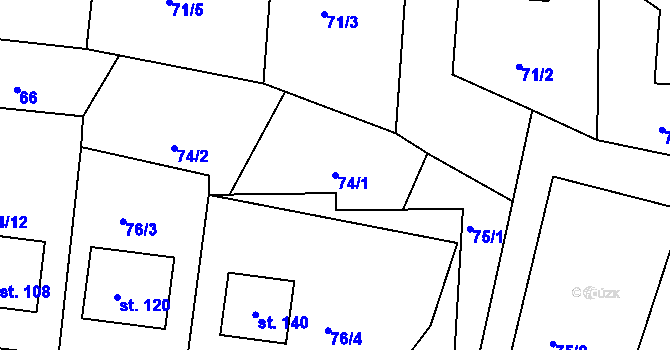 Parcela st. 74/1 v KÚ Markvartice u Třebíče, Katastrální mapa