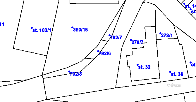 Parcela st. 792/6 v KÚ Markvartice u Třebíče, Katastrální mapa