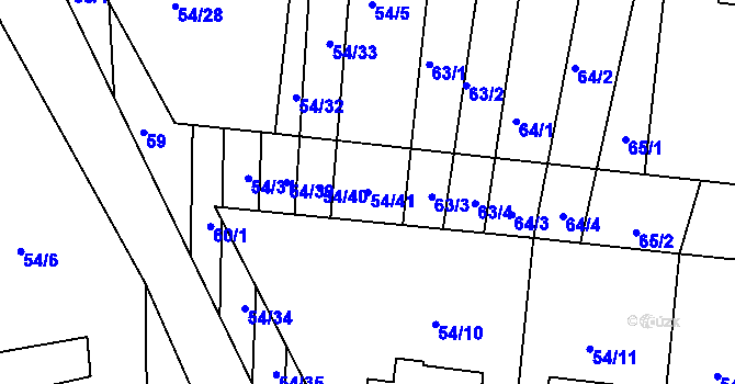 Parcela st. 54/41 v KÚ Markvartice u Třebíče, Katastrální mapa