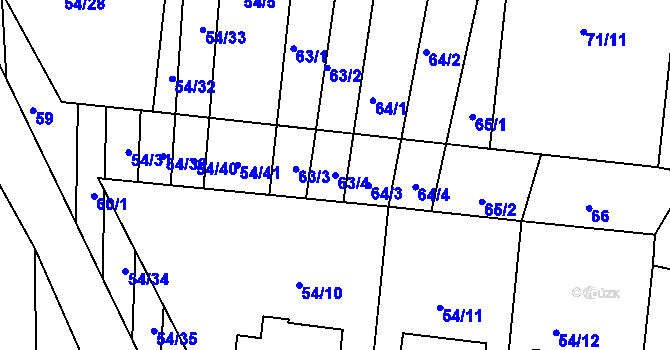 Parcela st. 63/4 v KÚ Markvartice u Třebíče, Katastrální mapa