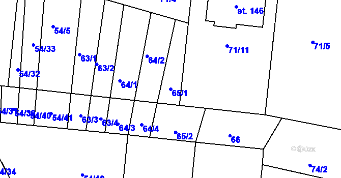 Parcela st. 65/1 v KÚ Markvartice u Třebíče, Katastrální mapa