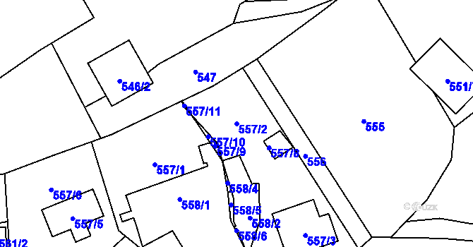 Parcela st. 557/2 v KÚ Markvartovice, Katastrální mapa