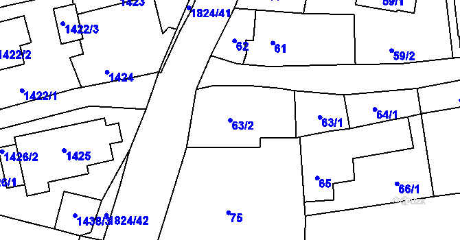 Parcela st. 63/2 v KÚ Markvartovice, Katastrální mapa