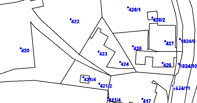 Parcela st. 423 v KÚ Markvartovice, Katastrální mapa
