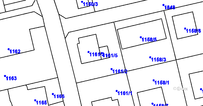 Parcela st. 1161/5 v KÚ Markvartovice, Katastrální mapa