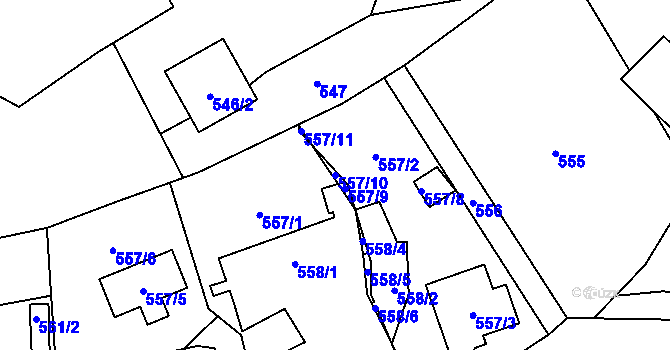 Parcela st. 557/10 v KÚ Markvartovice, Katastrální mapa