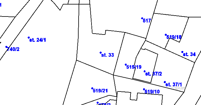 Parcela st. 33 v KÚ Obora u Maršova, Katastrální mapa