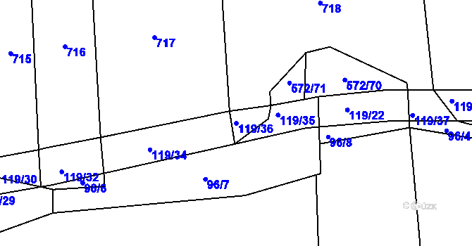 Parcela st. 119/36 v KÚ Obora u Maršova, Katastrální mapa