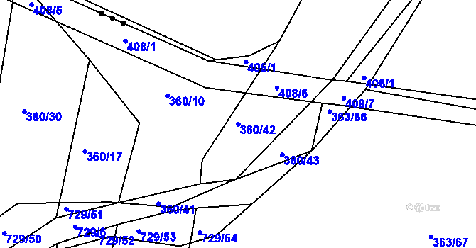 Parcela st. 360/42 v KÚ Obora u Maršova, Katastrální mapa