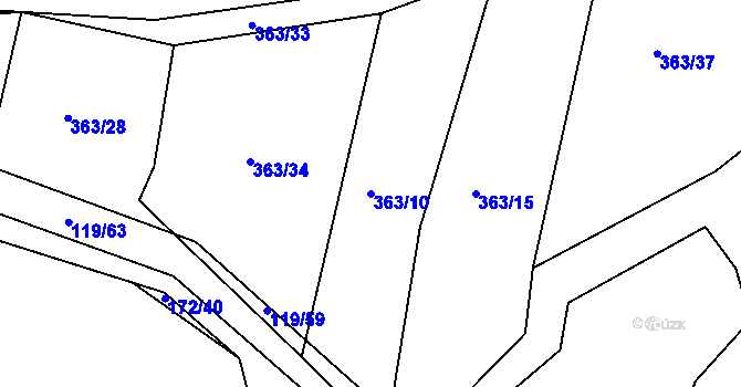 Parcela st. 363/10 v KÚ Obora u Maršova, Katastrální mapa