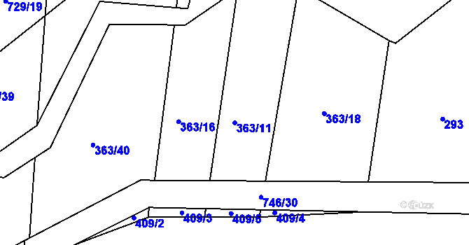 Parcela st. 363/11 v KÚ Obora u Maršova, Katastrální mapa