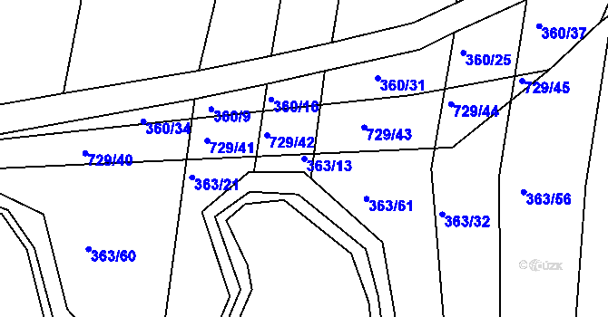 Parcela st. 363/13 v KÚ Obora u Maršova, Katastrální mapa