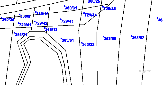 Parcela st. 363/32 v KÚ Obora u Maršova, Katastrální mapa