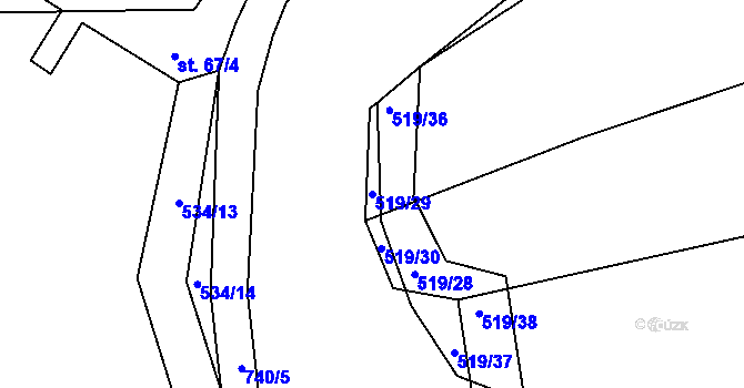 Parcela st. 519/29 v KÚ Obora u Maršova, Katastrální mapa