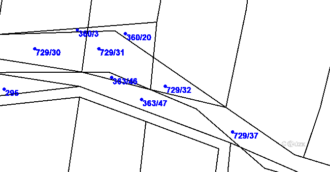 Parcela st. 729/32 v KÚ Obora u Maršova, Katastrální mapa