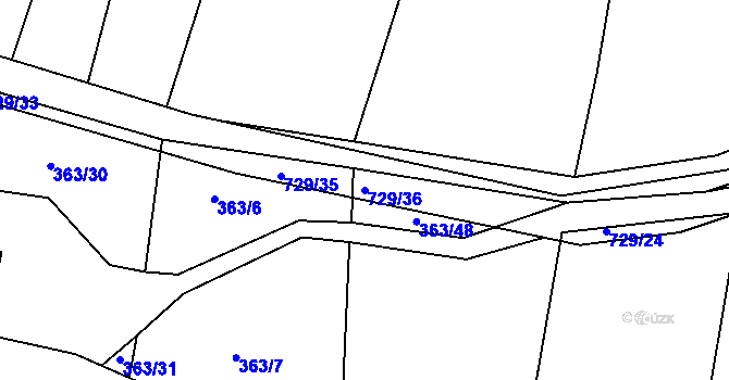 Parcela st. 729/36 v KÚ Obora u Maršova, Katastrální mapa