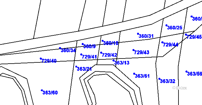 Parcela st. 729/42 v KÚ Obora u Maršova, Katastrální mapa