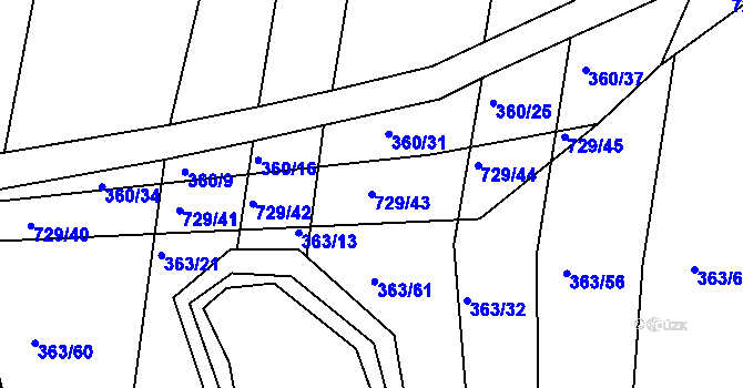 Parcela st. 729/43 v KÚ Obora u Maršova, Katastrální mapa