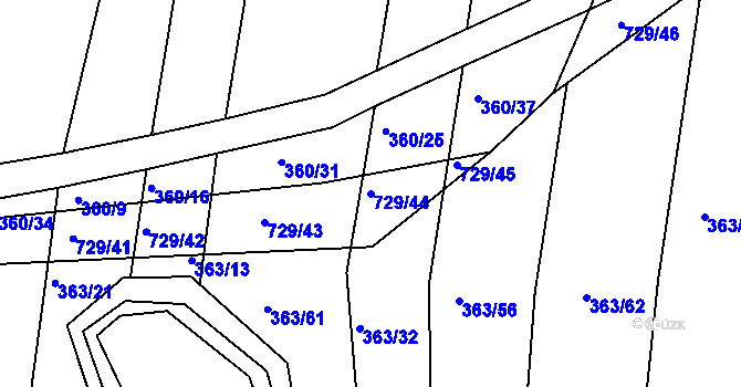 Parcela st. 729/44 v KÚ Obora u Maršova, Katastrální mapa