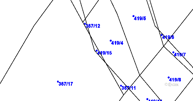 Parcela st. 419/15 v KÚ Zhoř u Tábora, Katastrální mapa