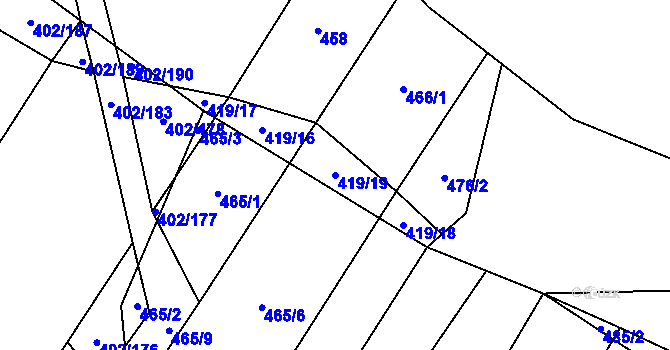Parcela st. 419/19 v KÚ Zhoř u Tábora, Katastrální mapa