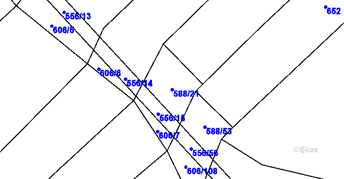 Parcela st. 588/21 v KÚ Zhoř u Tábora, Katastrální mapa
