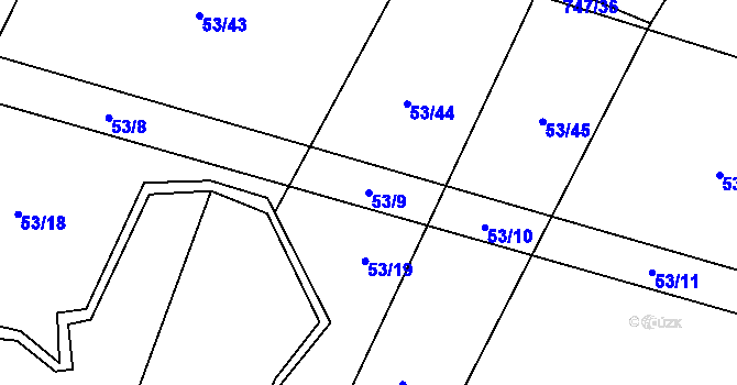 Parcela st. 53/9 v KÚ Zhoř u Tábora, Katastrální mapa