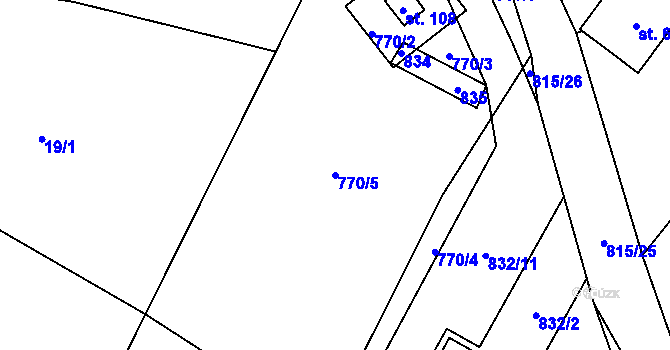 Parcela st. 770/5 v KÚ Zhoř u Tábora, Katastrální mapa