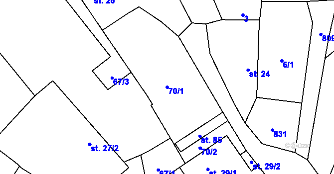 Parcela st. 70/1 v KÚ Zhoř u Tábora, Katastrální mapa