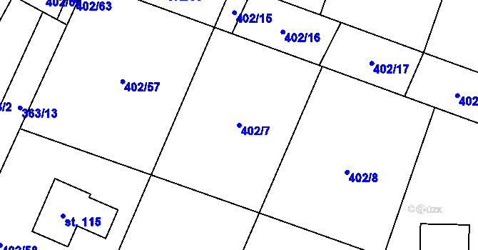 Parcela st. 402/7 v KÚ Zhoř u Tábora, Katastrální mapa