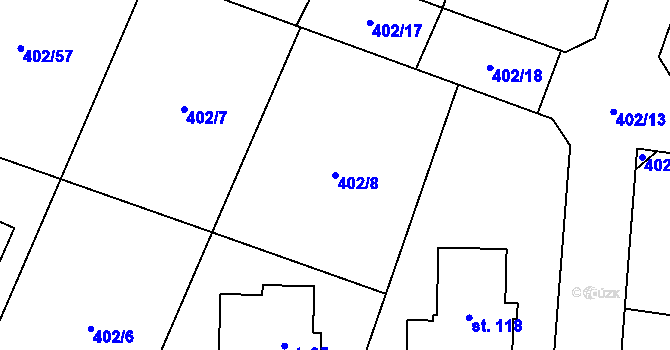 Parcela st. 402/8 v KÚ Zhoř u Tábora, Katastrální mapa