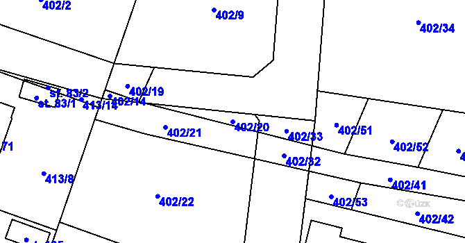 Parcela st. 402/20 v KÚ Zhoř u Tábora, Katastrální mapa