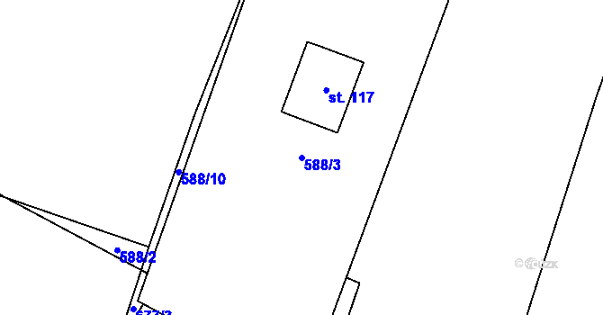 Parcela st. 588/3 v KÚ Zhoř u Tábora, Katastrální mapa
