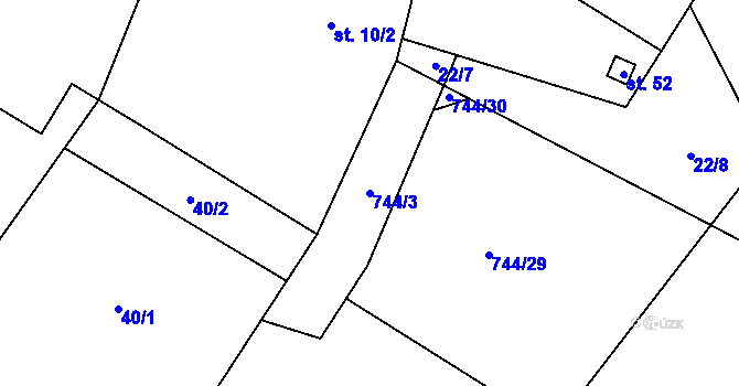 Parcela st. 744/3 v KÚ Zhoř u Tábora, Katastrální mapa