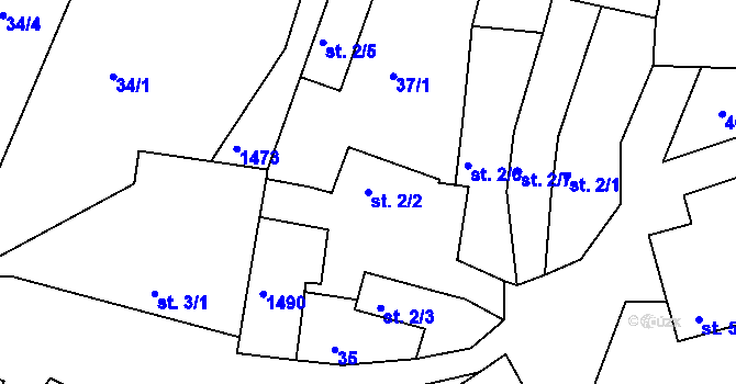 Parcela st. 2/2 v KÚ Maršov u Veverské Bítýšky, Katastrální mapa