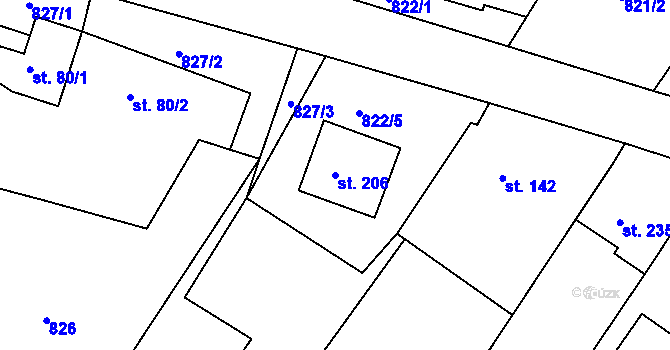 Parcela st. 206 v KÚ Maršov u Veverské Bítýšky, Katastrální mapa