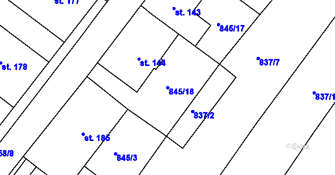Parcela st. 845/18 v KÚ Maršov u Veverské Bítýšky, Katastrální mapa