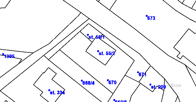 Parcela st. 55/2 v KÚ Dalešice u Jablonce nad Nisou, Katastrální mapa
