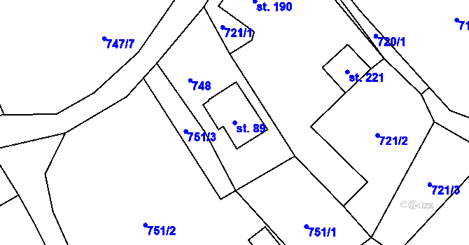 Parcela st. 89 v KÚ Dalešice u Jablonce nad Nisou, Katastrální mapa