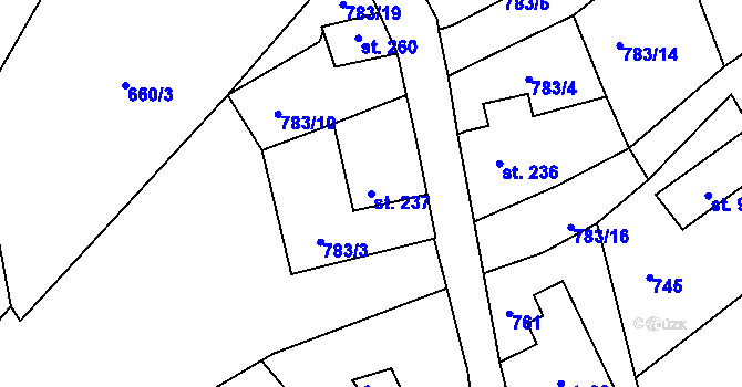 Parcela st. 237 v KÚ Dalešice u Jablonce nad Nisou, Katastrální mapa